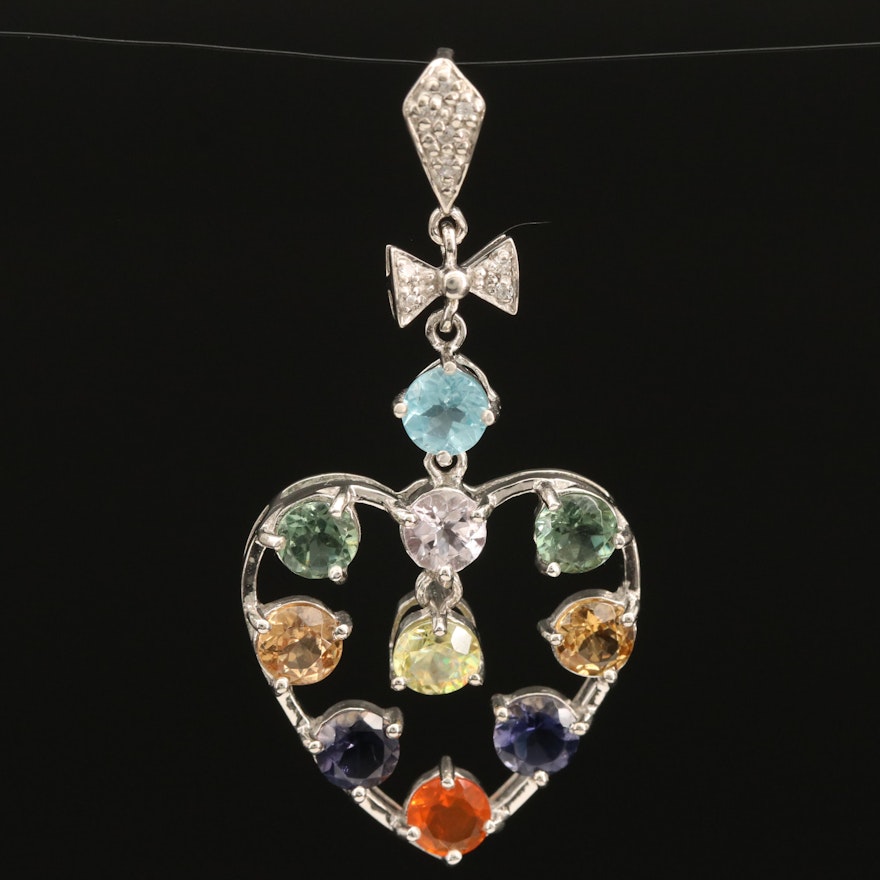 Sterling Heart Pendant with Apatite, Zircon and Iolite