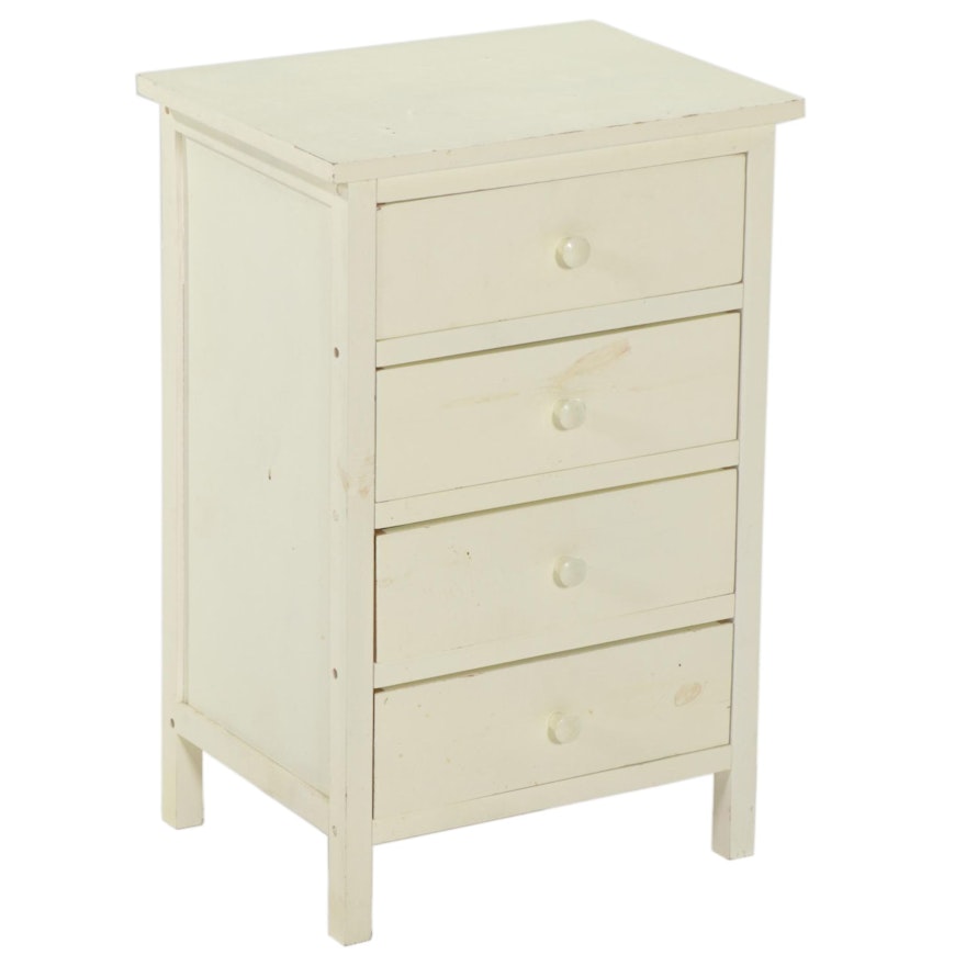 White-Painted Wood Bedside Chest of Drawers