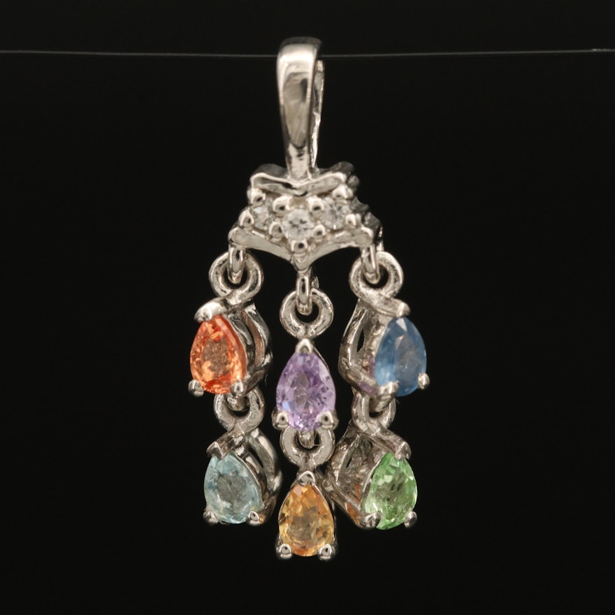 Sterling Sapphire, Zircon and Tourmaline Fringe Pendant