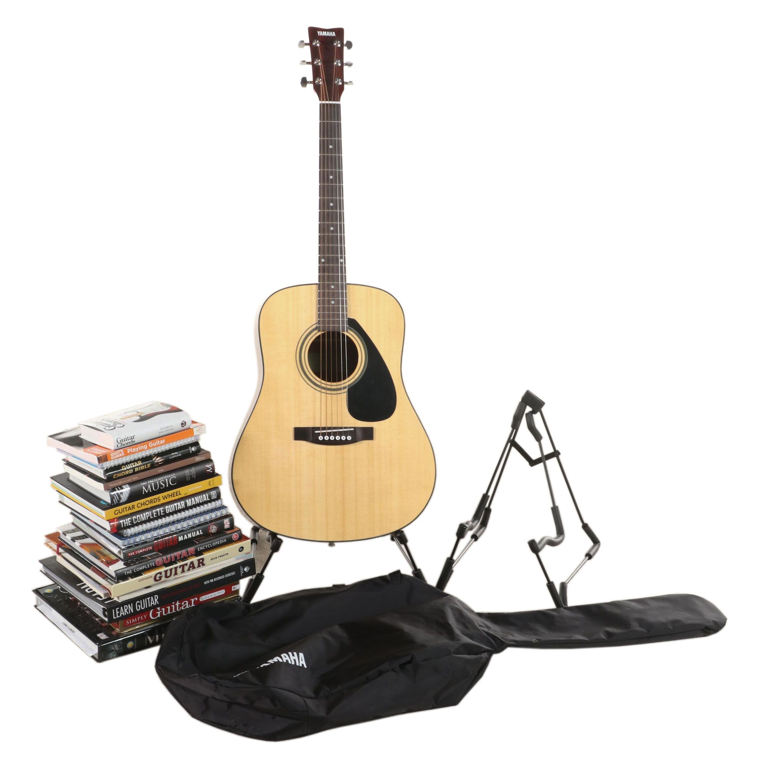 Yamaha FD01S Acoustic Guitar with Stands and Music Books