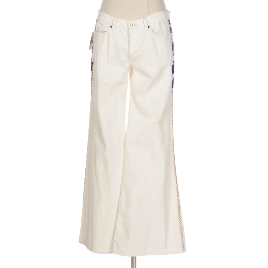 Ralph Lauren Dungarees Button Fly Jeans with Raffia Whipstitching and Beading