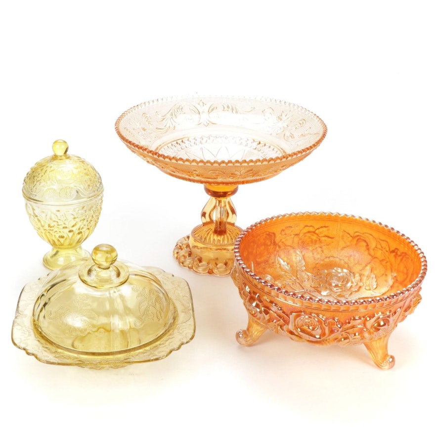 Depression and Carnival Glass Compote, Candy Dish and Lidded Vessels