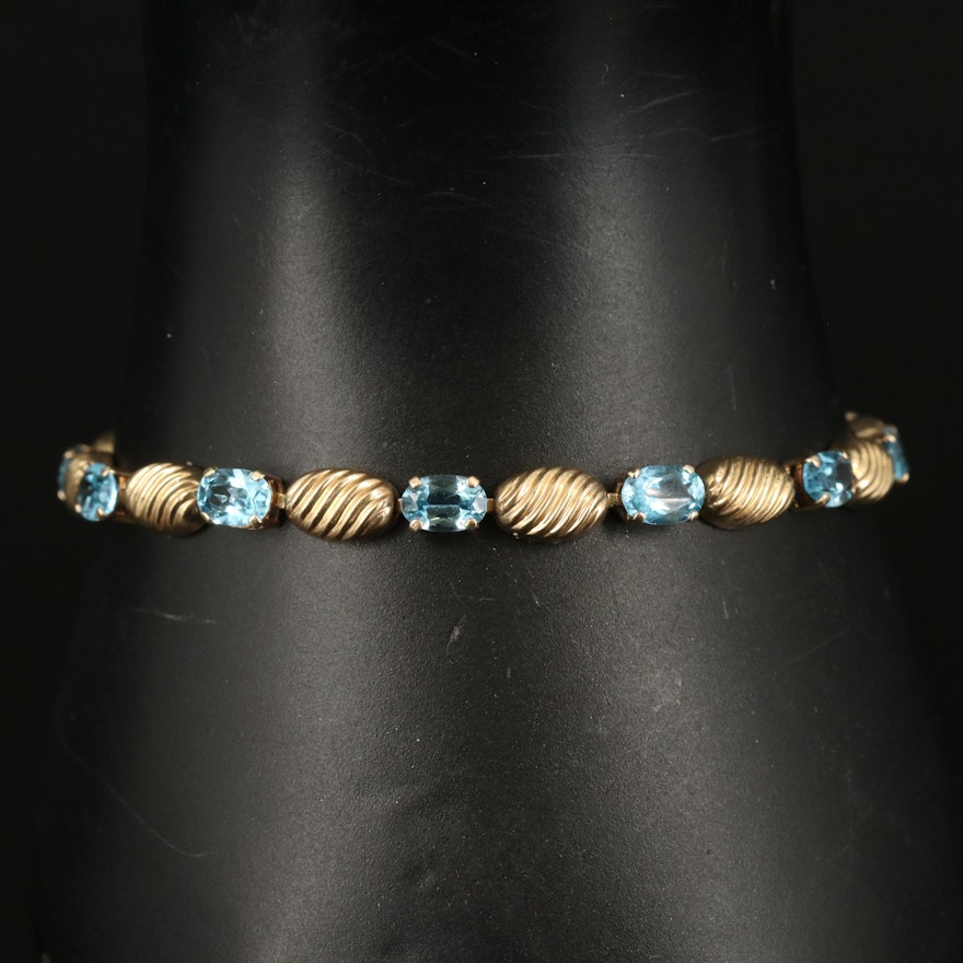 10K Swiss Blue Topaz Fluted Bracelet