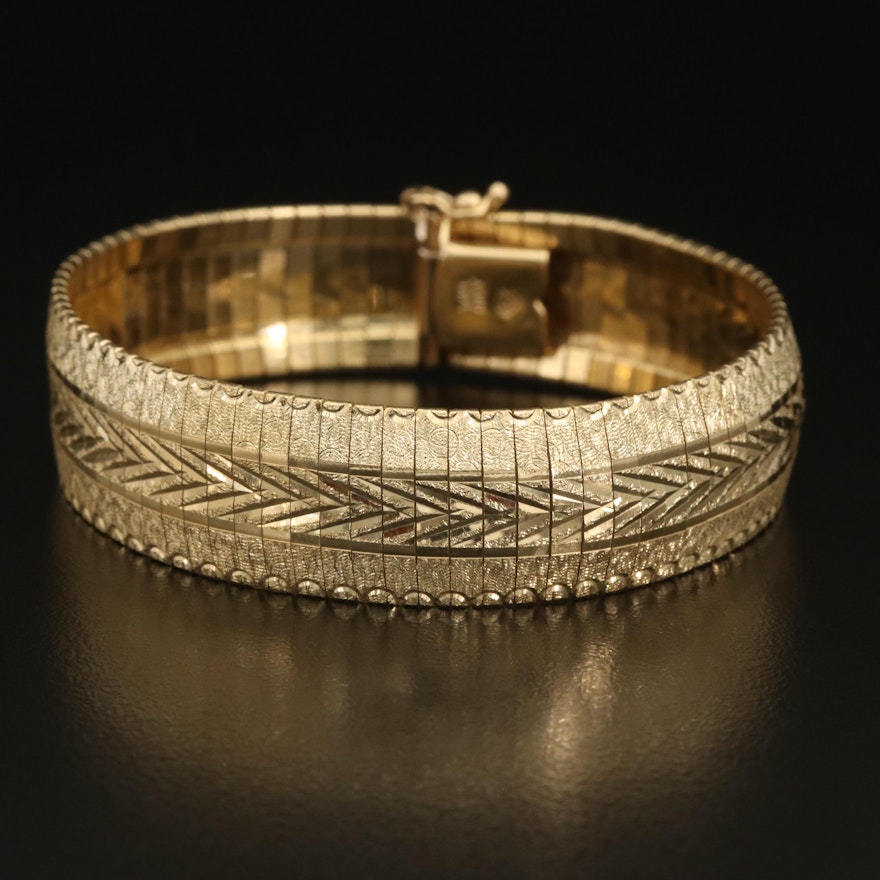 Italian 14K Textured Omega Chain Bracelet