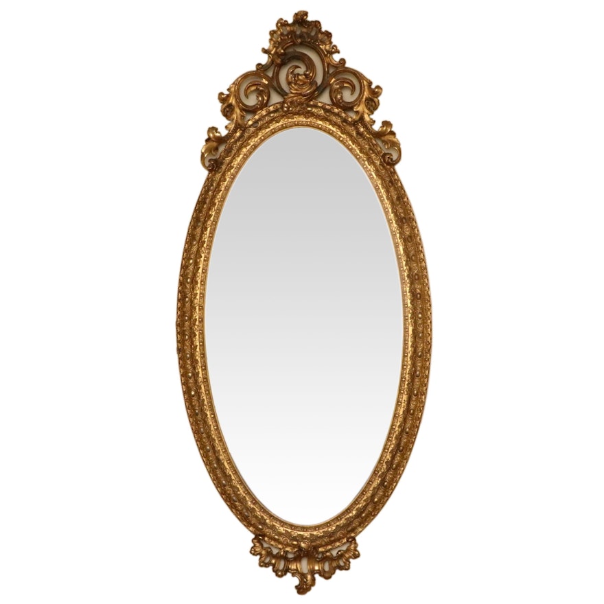 Rococo Revival Style Oval Giltwood and Gesso Wall Mirror, Early 20th Century