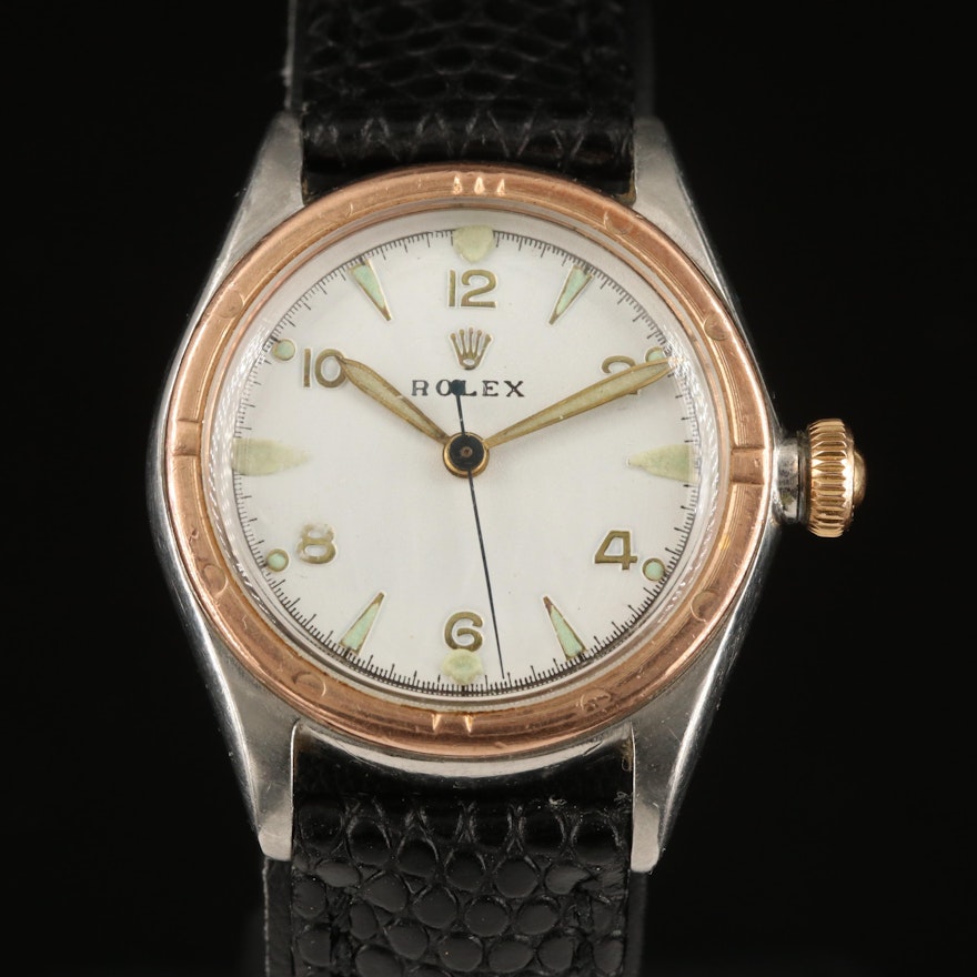 1935 Rolex Stainless Steel and Gold Filled Stem Wind Wristwatch