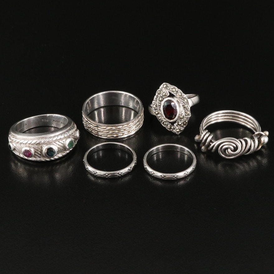 Sterling Garnet, Marcasite and Sapphire Assorted Rings Featuring Judith Ripka