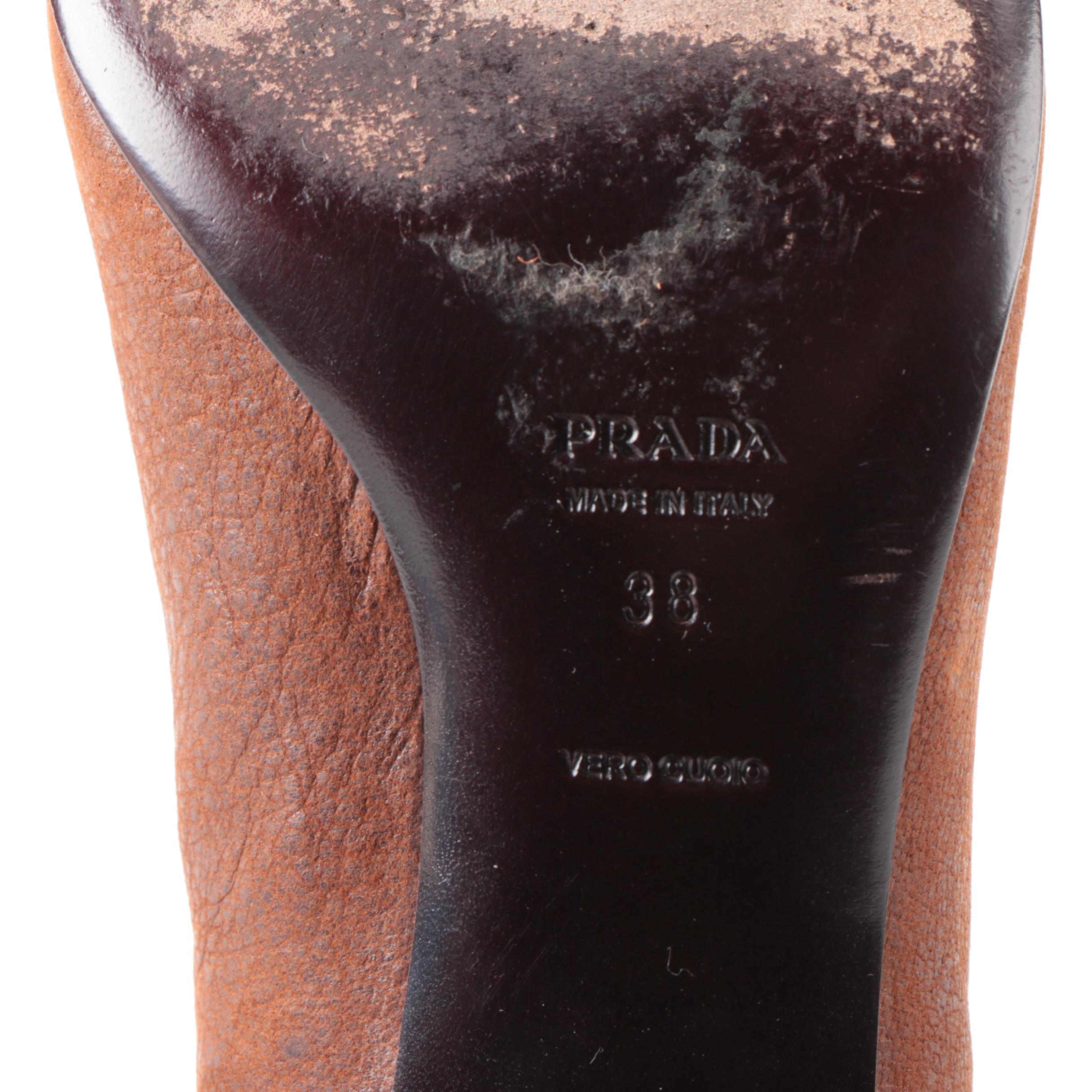 Prada Pointed-Toe Kiltie Pumps in Grained Nubuck Leather