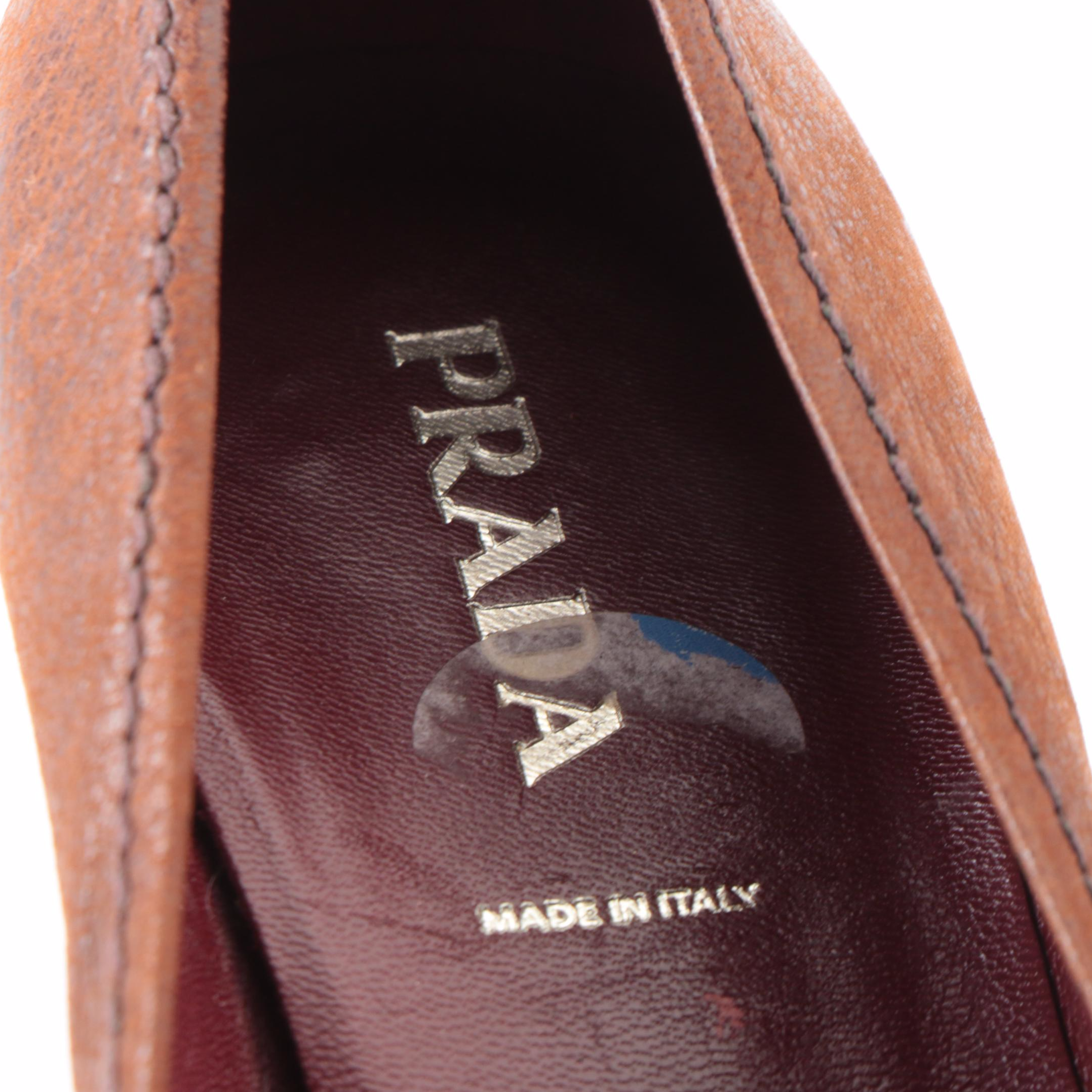 Prada Pointed-Toe Kiltie Pumps in Grained Nubuck Leather