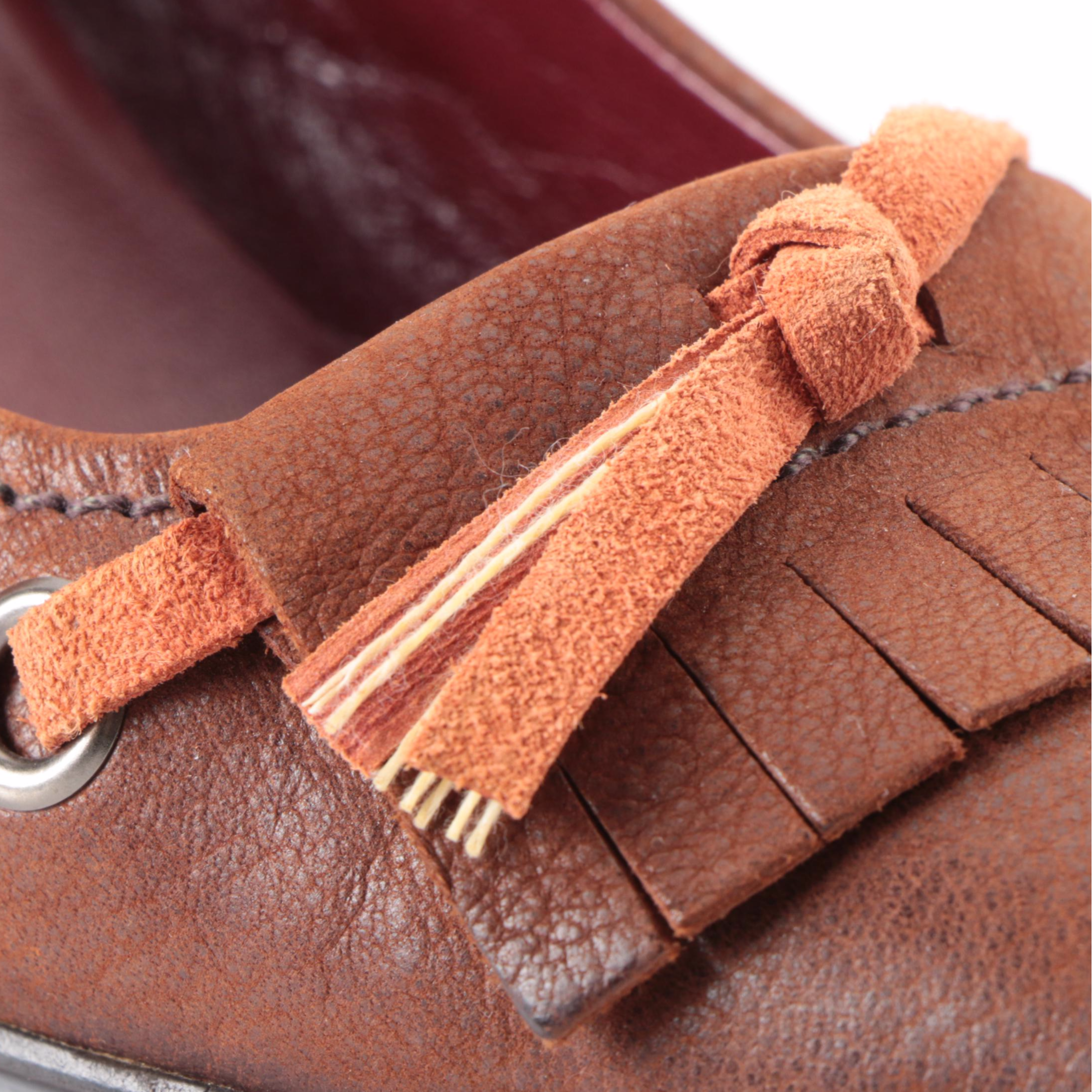 Prada Pointed-Toe Kiltie Pumps in Grained Nubuck Leather