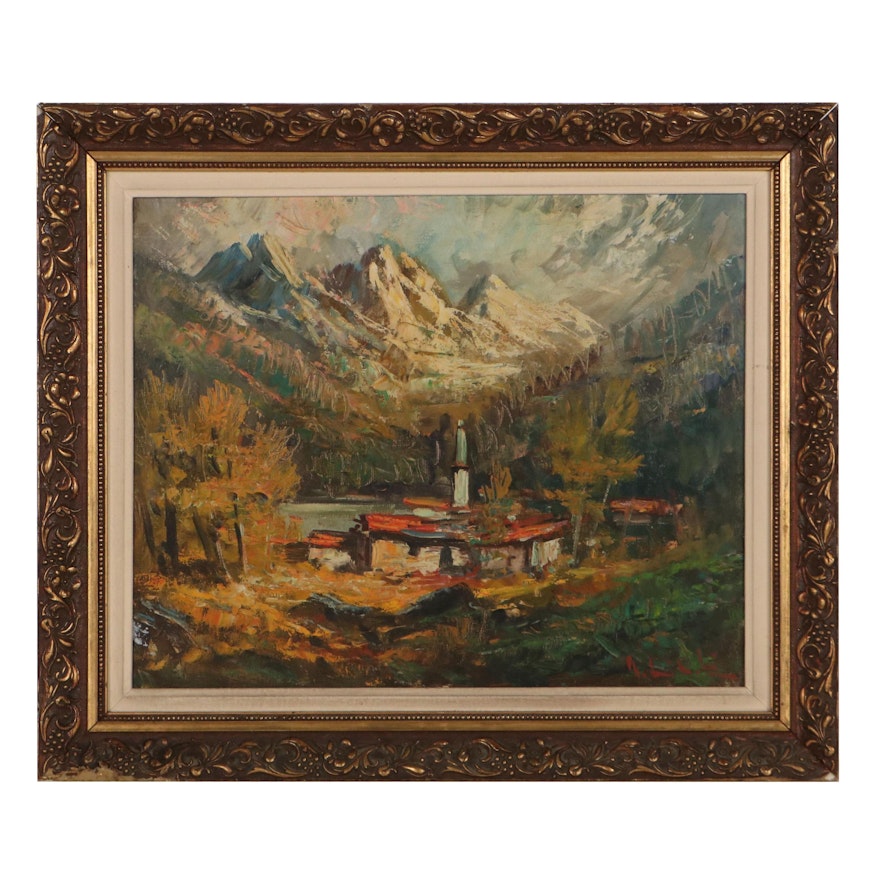 Landscape Oil Painting of Autumnal Mountain Scene