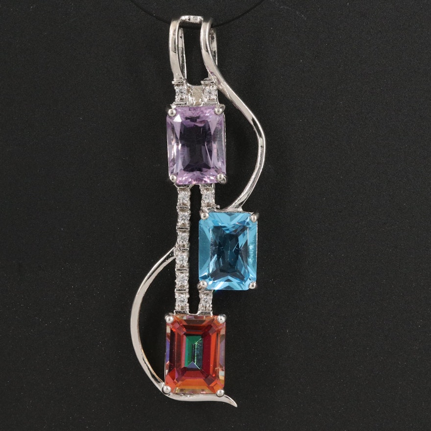 Sterling Silver Amethyst, Topaz and Sapphire Pendant