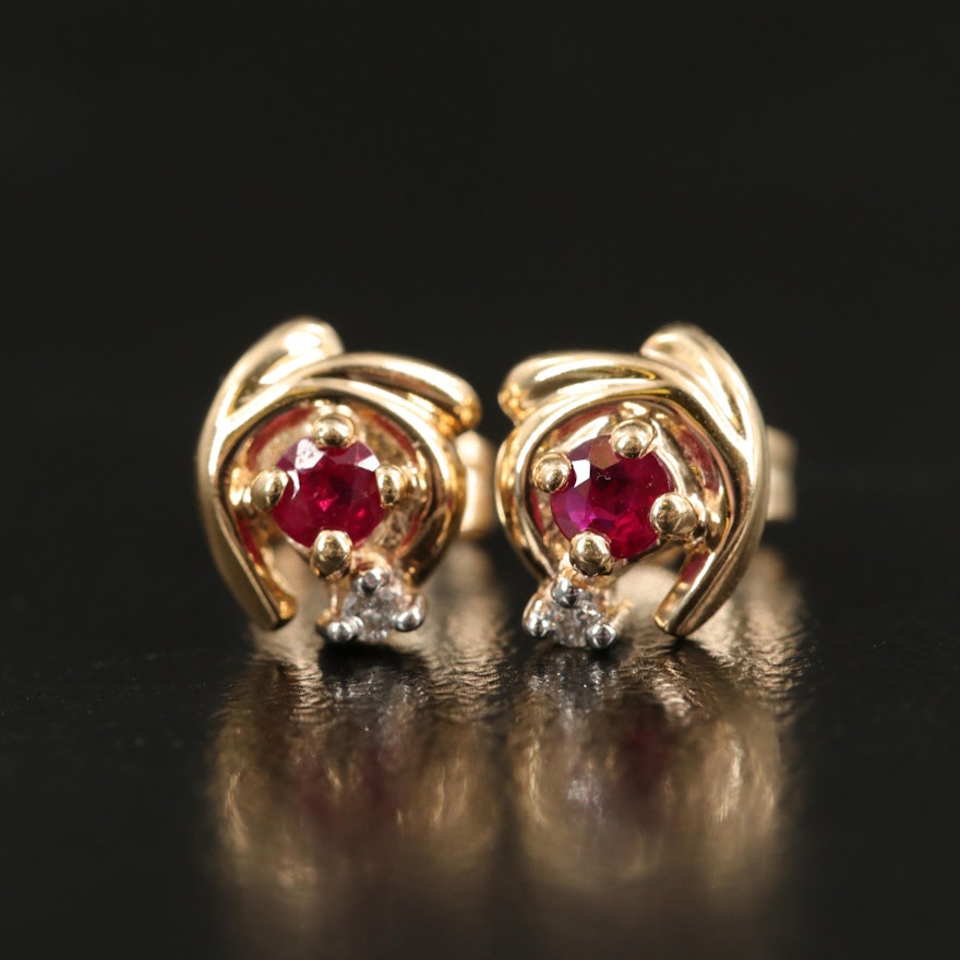 14K Ruby and Diamond Stud Earrings