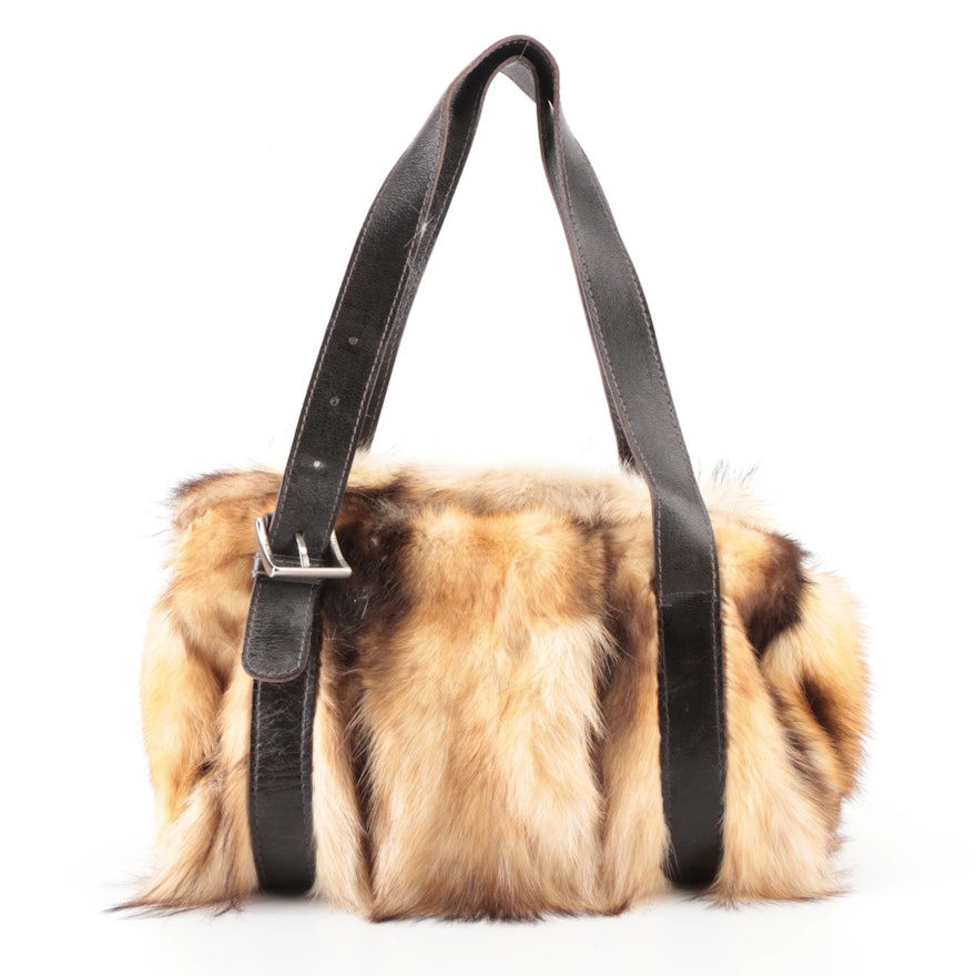 Elena Girardi Boston Bag in Fitch Fur and Dark Brown Leather