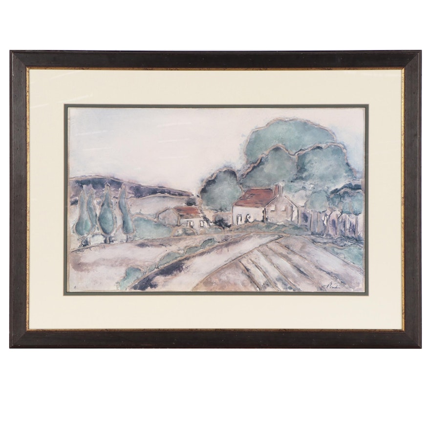 Landscape Offset Lithograph, Late 20th Century