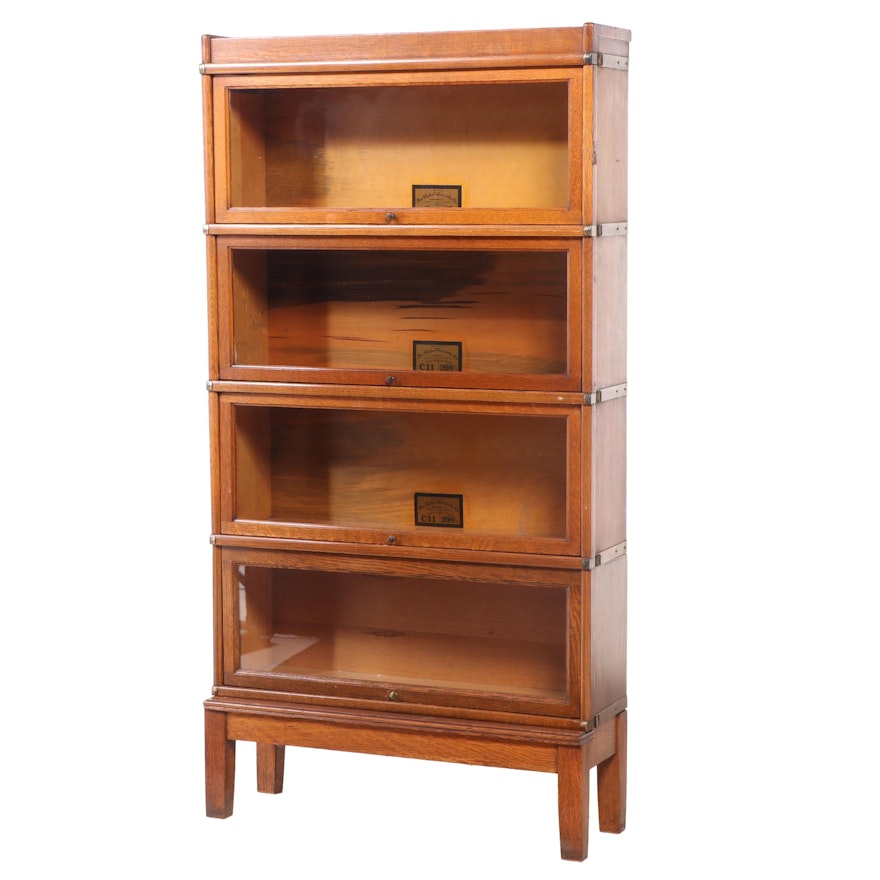 Globe-Wernicke Oak Four-Stack Sectional Barrister's Bookcase, Early 20th Century
