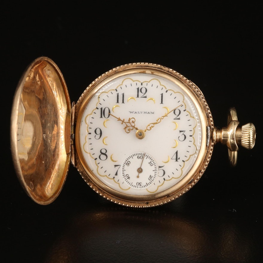 1903 Waltham 14K Multicolored Gold Ornate Hunting Case Pocket Watch