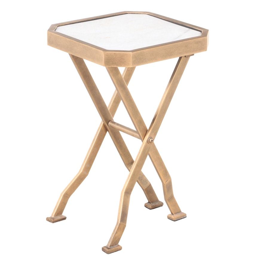 Vanguard Furniture "Marion" Brass Folding Side Table with Agaria Marble Top