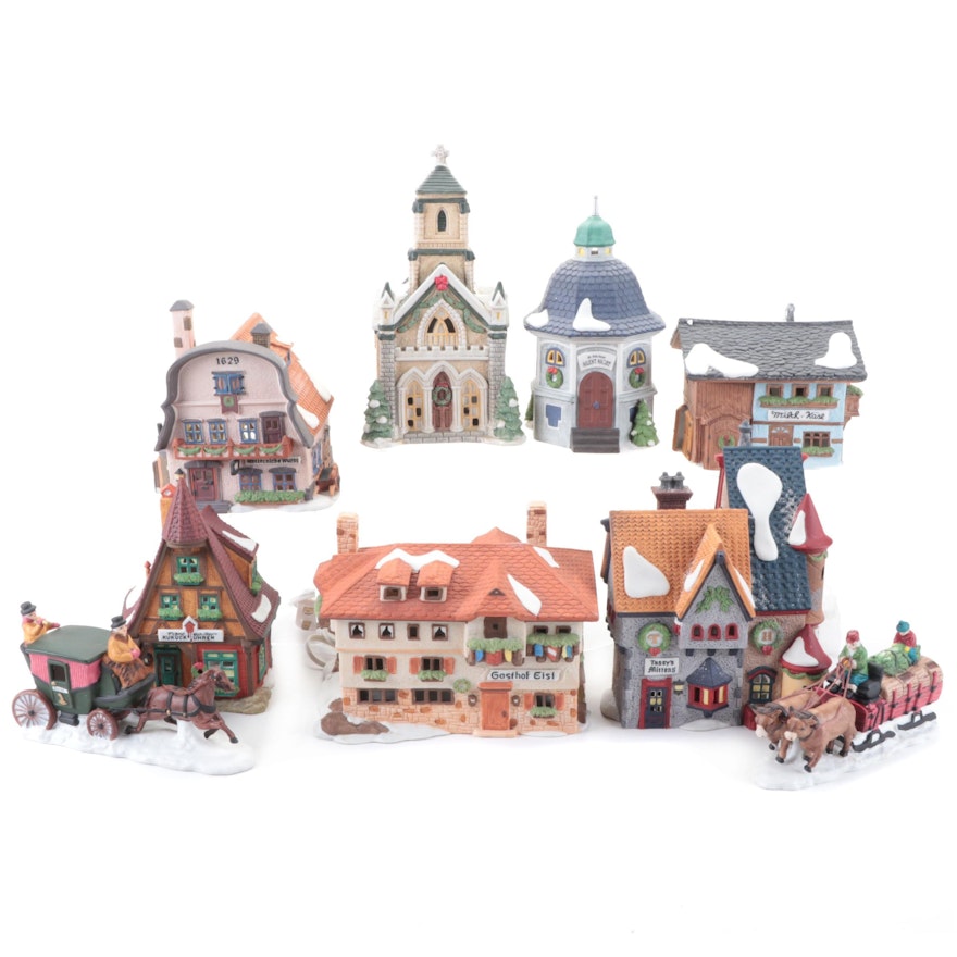 Department 56 Heritage Village Porcelain Houses and Figurines, Late 20th Century