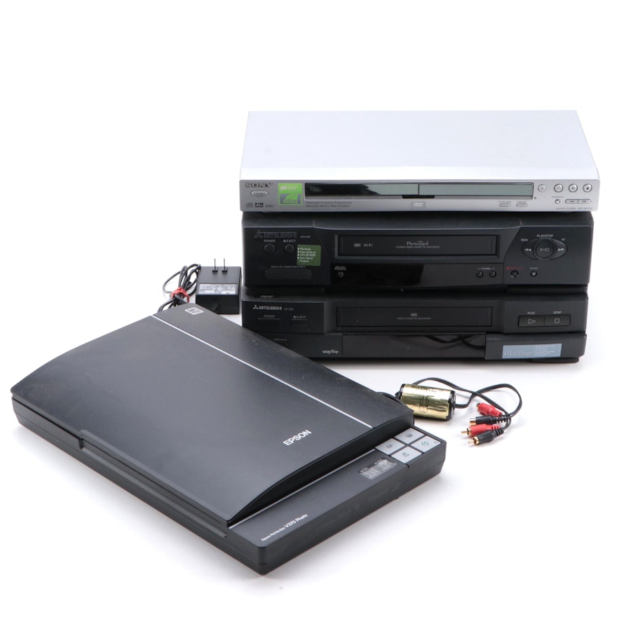 Mitsubishi VHS Players, Sony CD/DVD Player and Epson Perfection Scanner