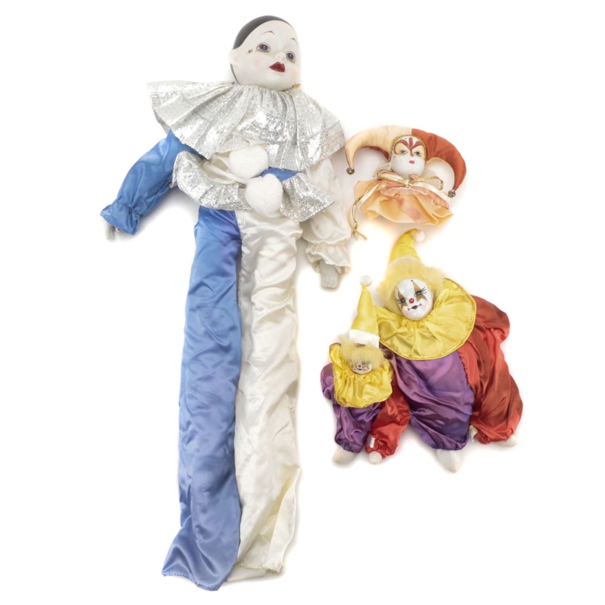 Silvestri and Other Pierrot Style Porcelain Dolls with Porcelain Clowns
