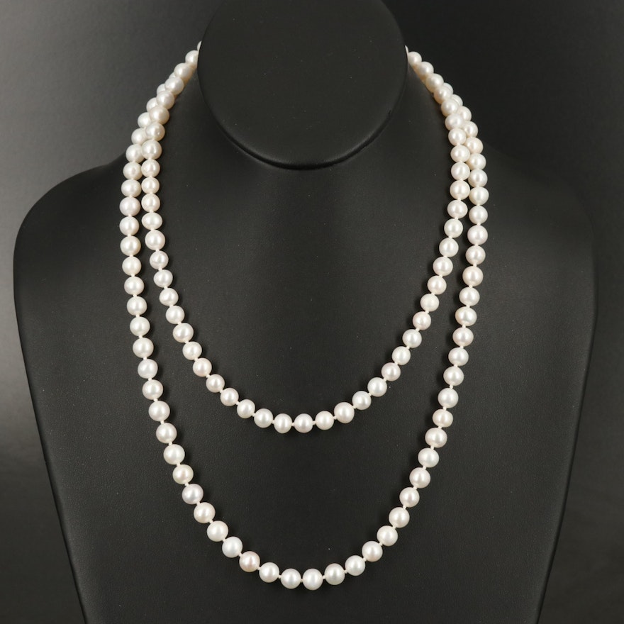 Rope Length Pearl Necklace with 14K Clasp