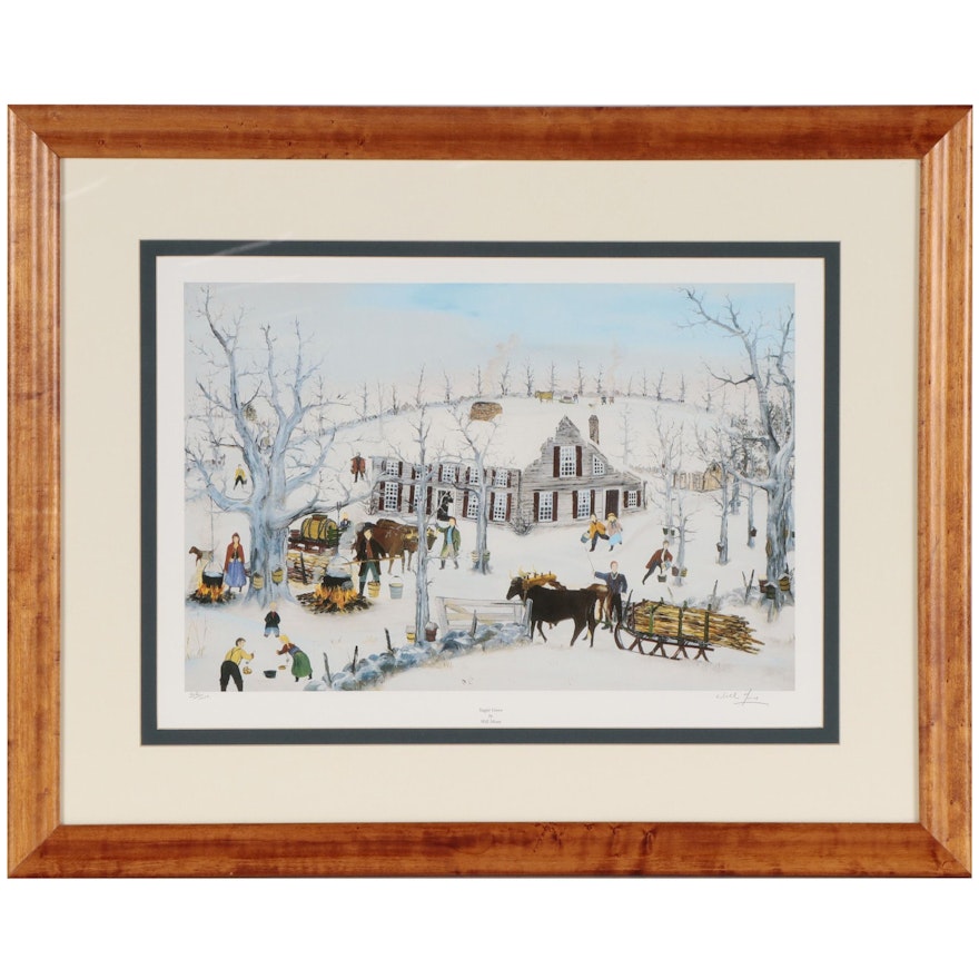 Will Moses Folk Art Offset Lithograph "Sugar Grove," Circa 2000