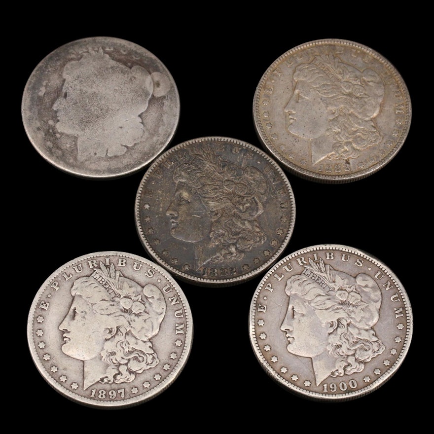 Five Morgan Silver Dollars