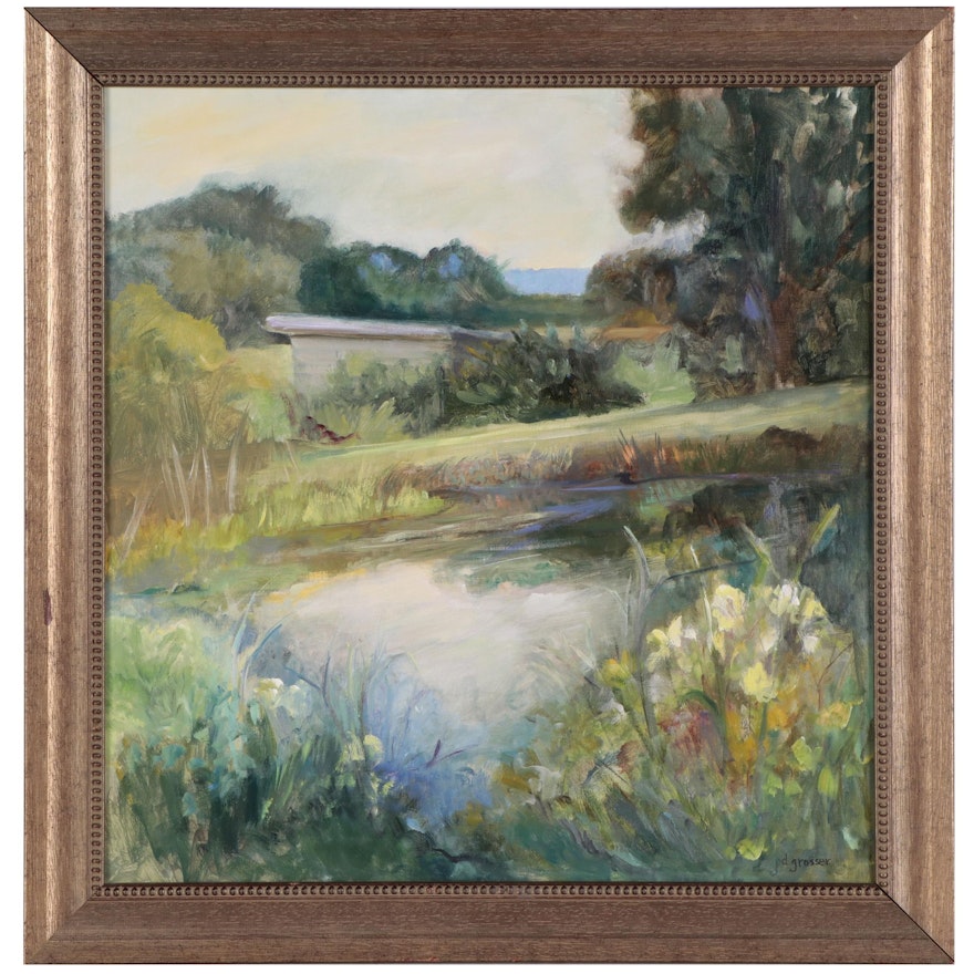 Peg Grosser Landscape Oil Painting, Circa 2000