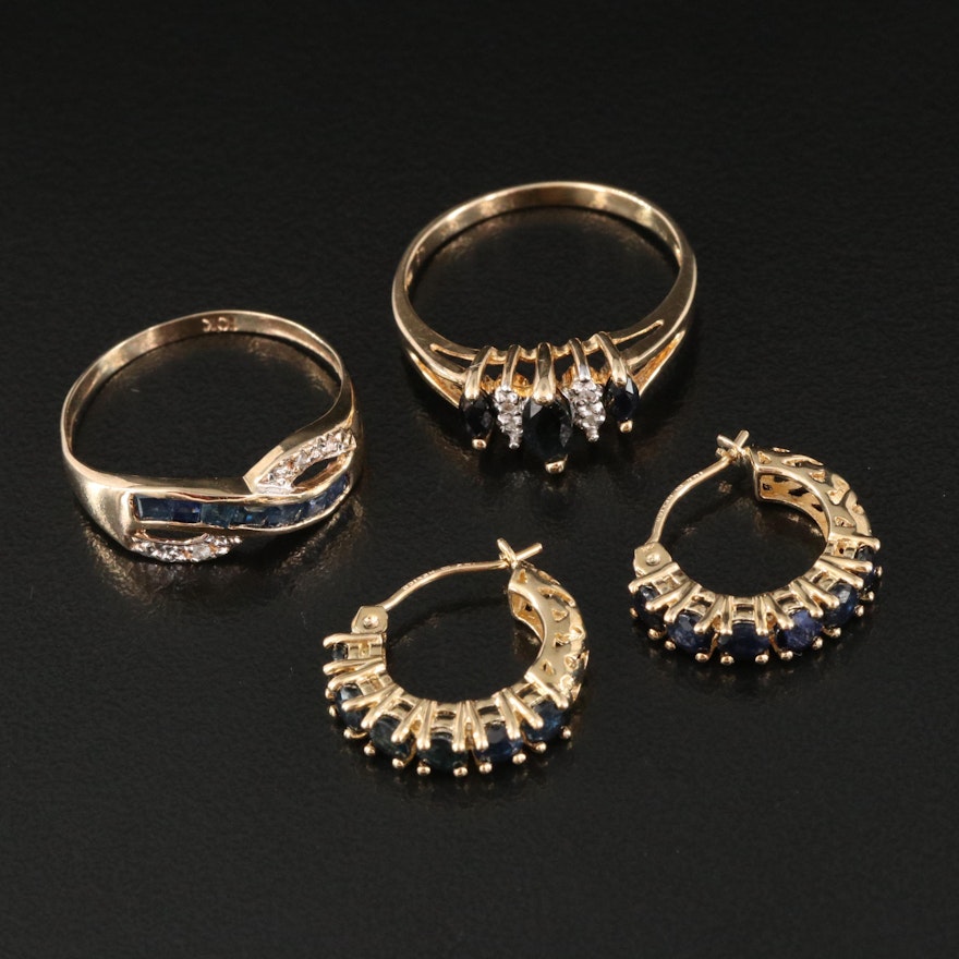 10K Sapphire and Diamond Rings and 14K Sapphire Earrings