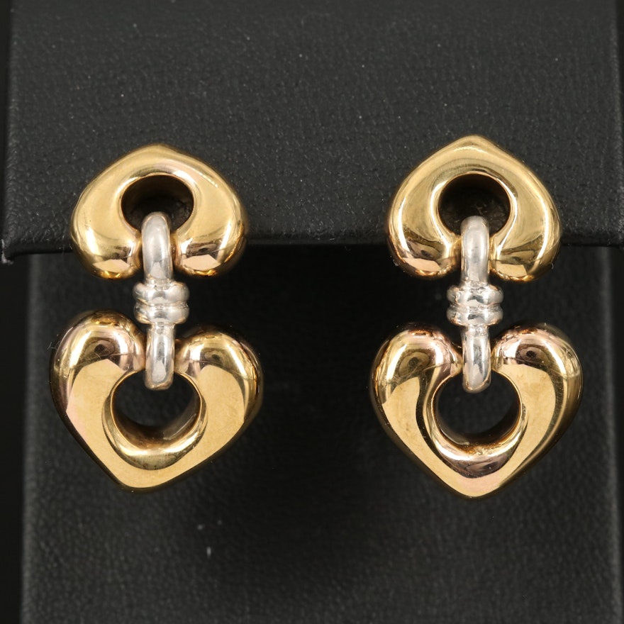 14K and Sterling Double Heart Earrings