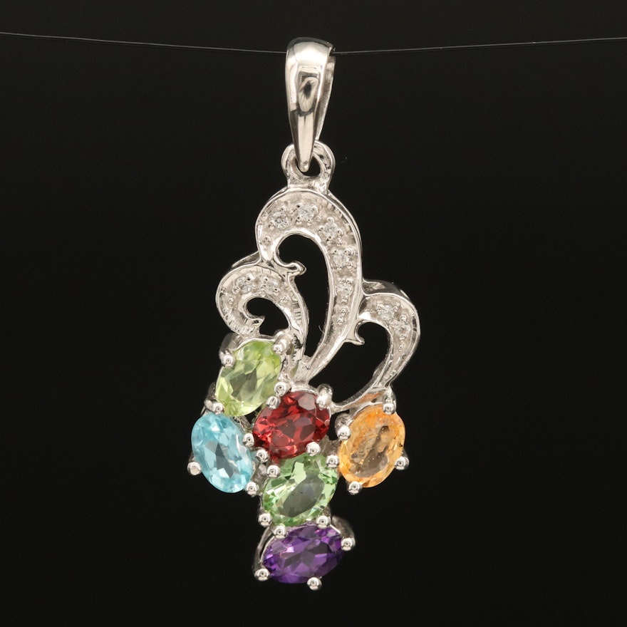 Sterling Cluster Pendant with Garnet, Peridot and Amethyst