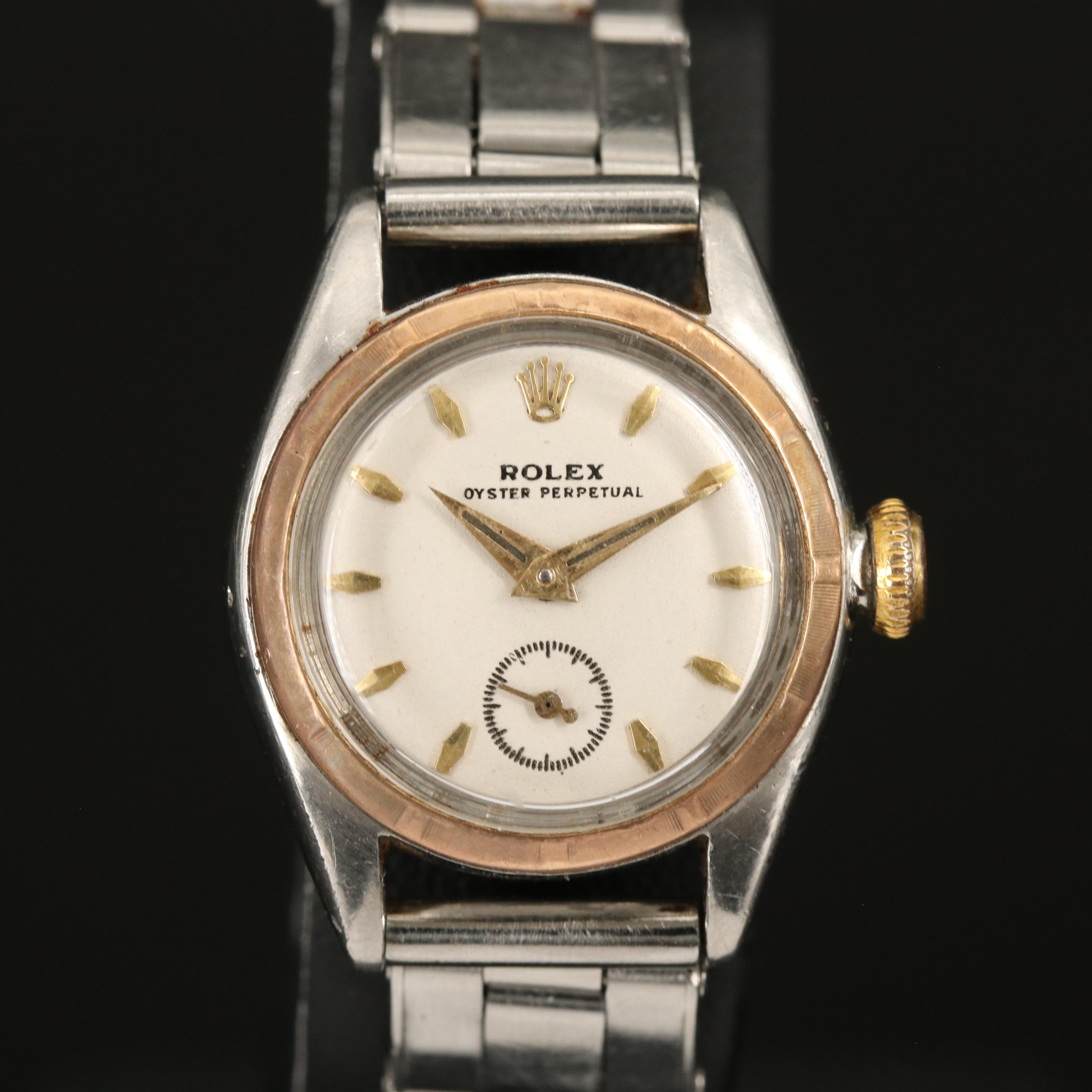 Vintage Rolex Bubbleback Model 5003 14K and Stainless Steel Watch