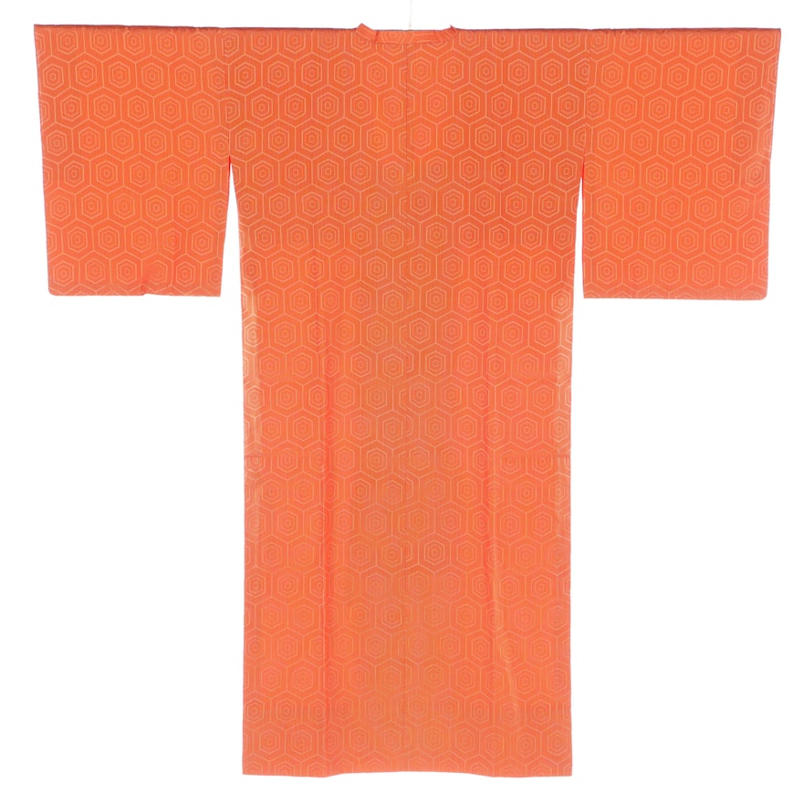 Japanese Orange Geometric Ama Raincoat, Shōwa Period