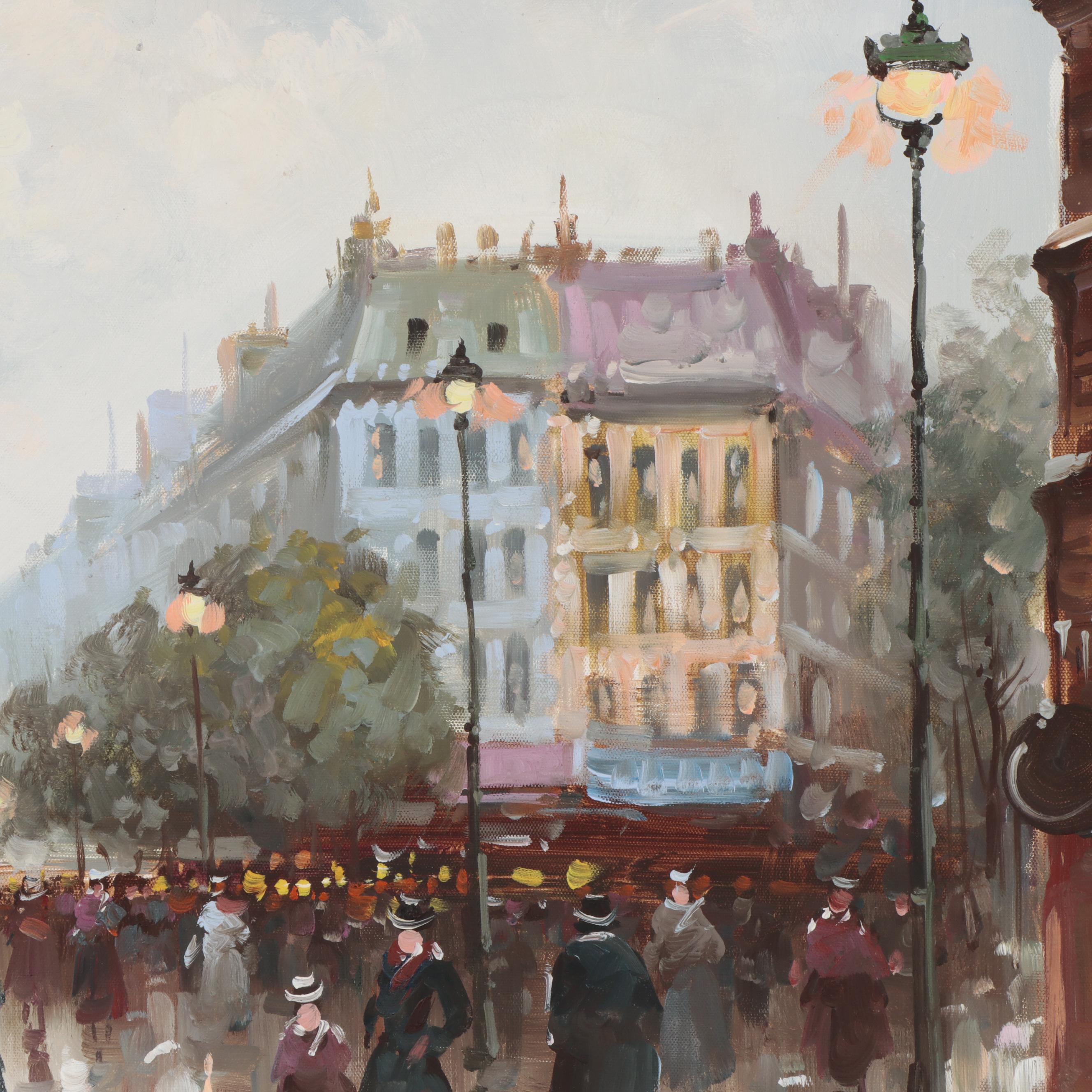 Max Taylor Oil Painting of Paris Street Scene, Late 20th Century