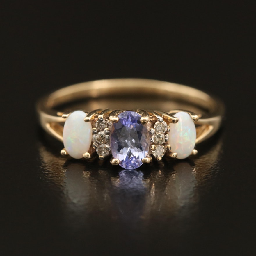 10K Tanzanite, Opal and Diamond Ring