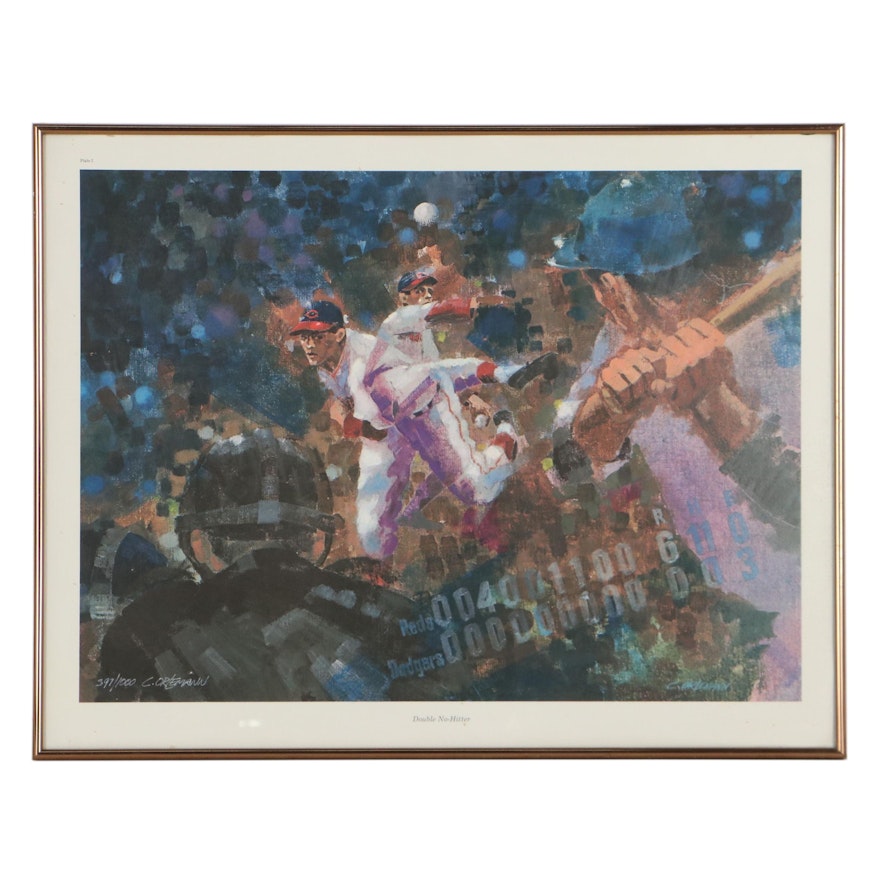 Clint Orlemann Offset Lithograph "Double No-Hitter," Late 20th Century