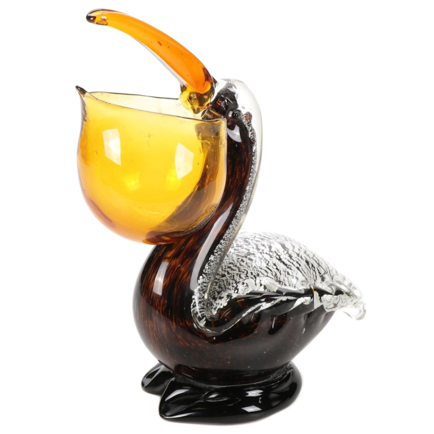 Murano Style Blown Art Glass Pelican Figurine