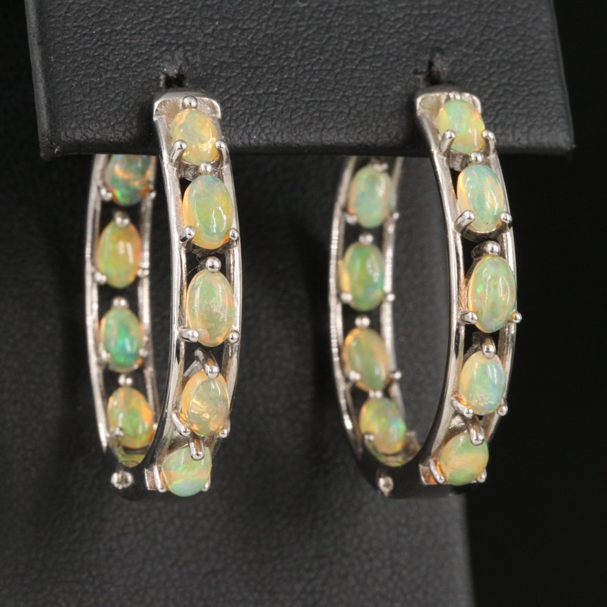 Sterling and Opal Inside Out Hoop Earrings