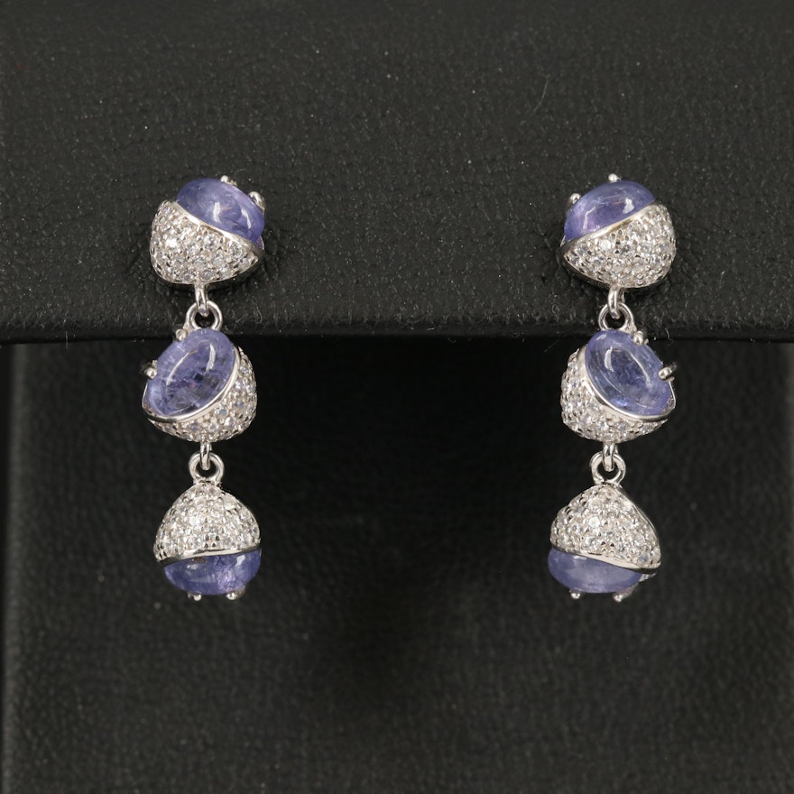 Sterling Tanzanite and Cubic Zirconia Earrings