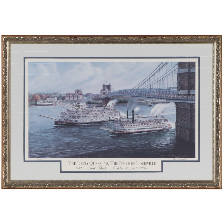 Dale Benedict Offset Lithograph "The Delta Queen vs. The Belle of Louisville"
