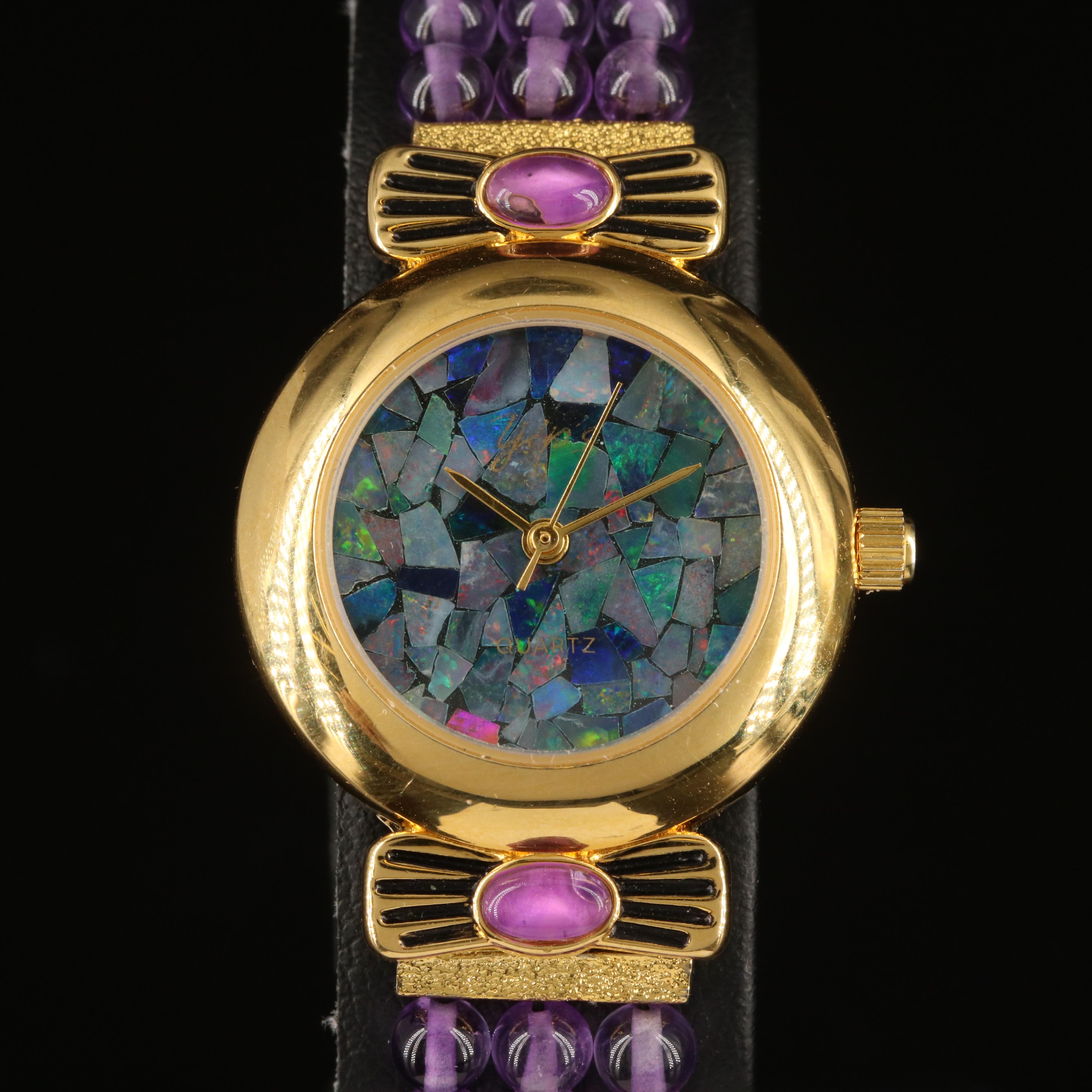 Yip's Mosiac Opal Dial and Amethyst Band Watch