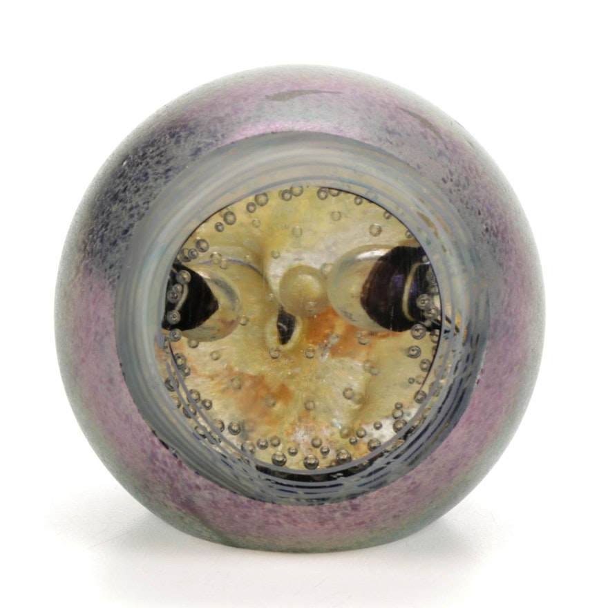 Robert Eickholt Iridescent Handblown Art Glass Paperweight, 2000