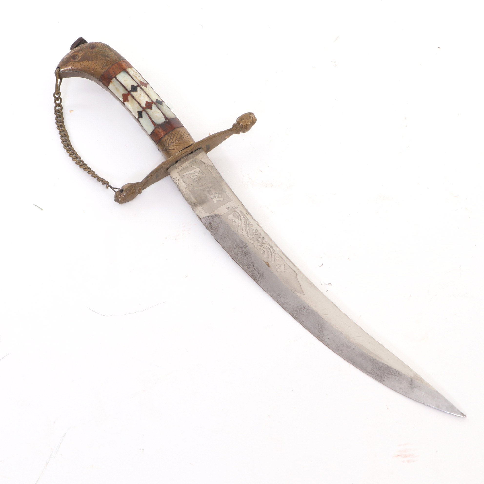 Victory Pure Steel MOP Curved Dagger Knife with Leather Scabbard