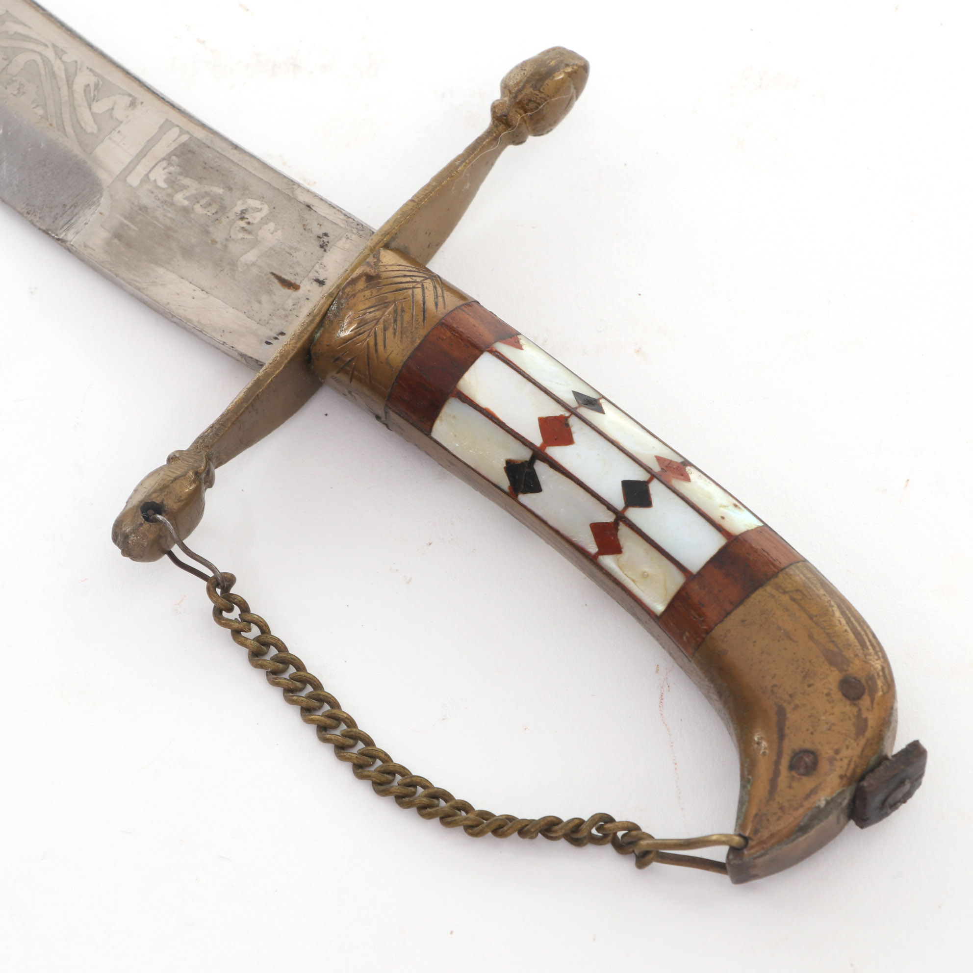 Victory Pure Steel MOP Curved Dagger Knife with Leather Scabbard