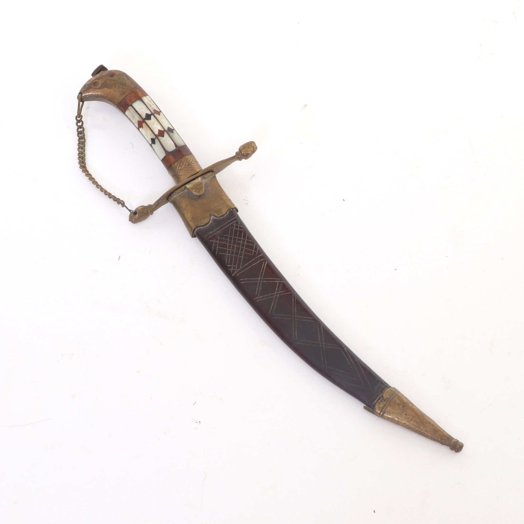 Victory Pure Steel MOP Curved Dagger Knife with Leather Scabbard