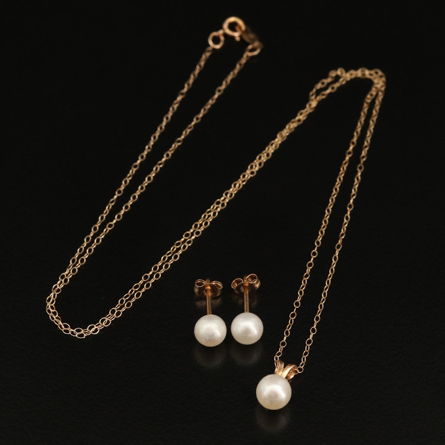 10K Pearl Necklace and Earrings