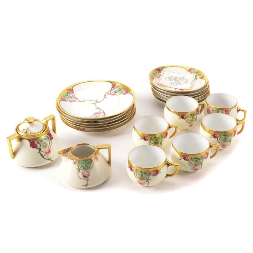Art Nouveau Hobbyist Hand-Painted Porcelain Tea and Dessert Service