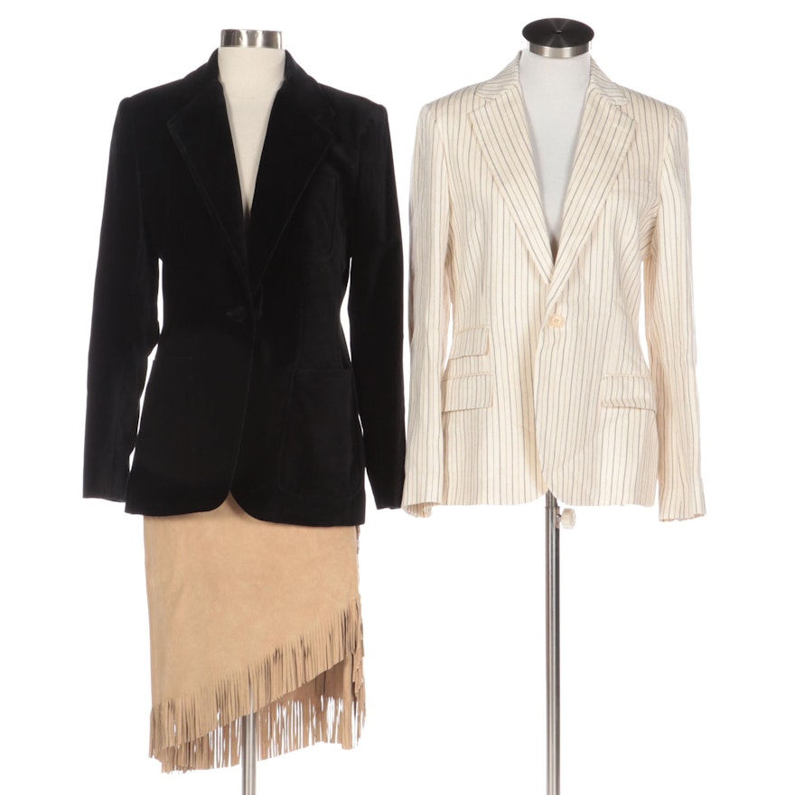 Polo Ralph Lauren Velvet and Linen Jackets with Calf Suede Fringed Skirt