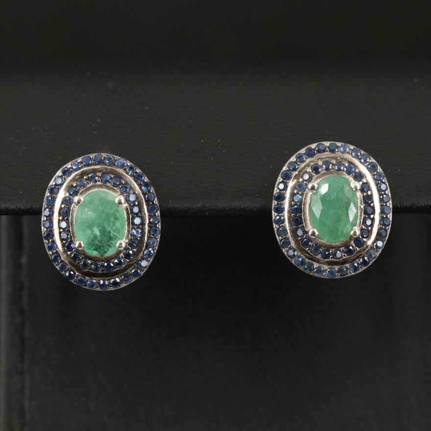 Sterling Emerald and Sapphire Earrings